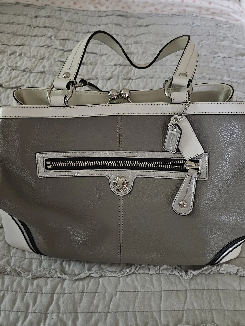 Coach Two-Tone Gray & White Women’s Leather Tote